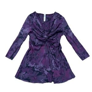 Vintage Purple Floral Mesh Babydoll Long Sleeve blouse top M fairy whimsigoth
